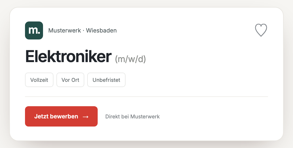 HeroJob-Beispielanzeige von Musterwerk mit direkter Bewerbung beim Arbeitgeber