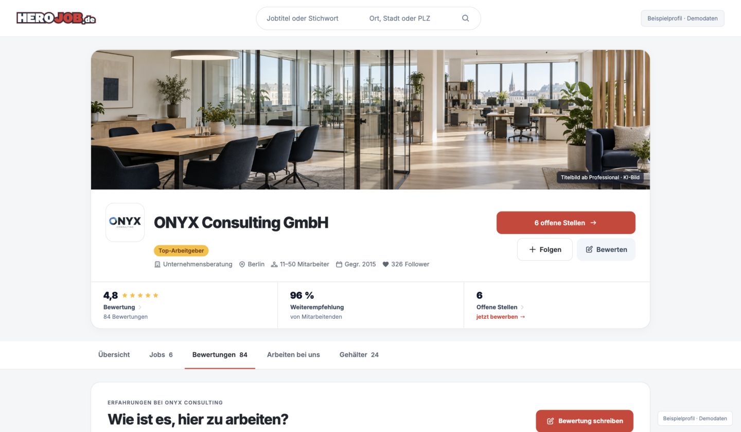 Beispiel einer HeroJob Firmenseite