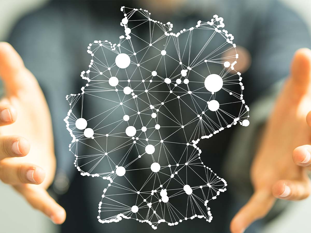Visualisierung eines deutschlandweiten Partnernetzwerks für Essensgutscheine – digitale Verknüpfung von Akzeptanzstellen über ganz Deutschland.