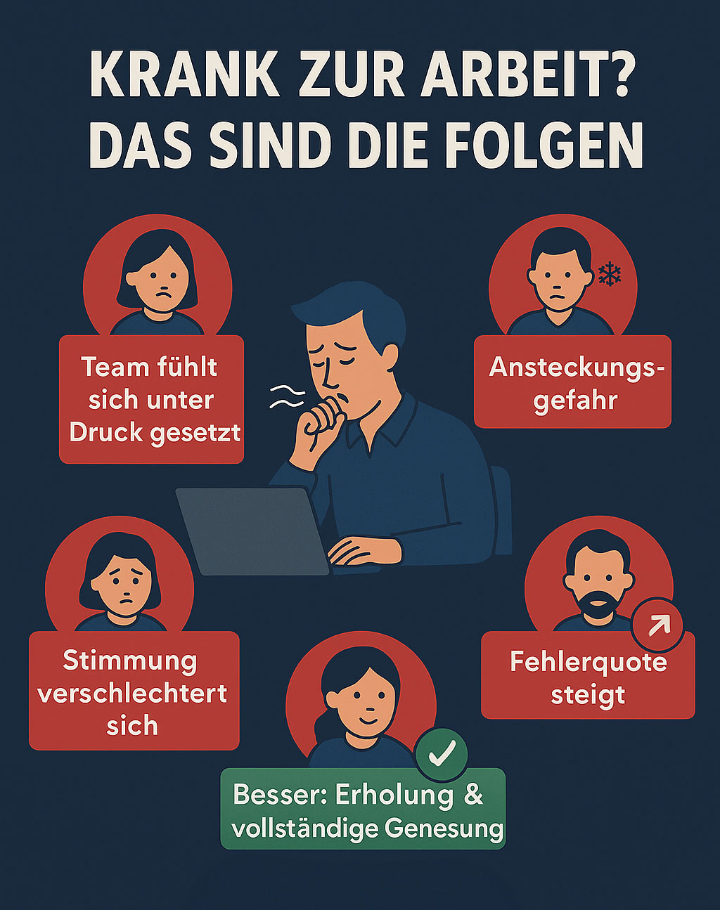 Das sind die FOlgen, wenn man als Arbeitnehmer krank zur Arbeit geht.