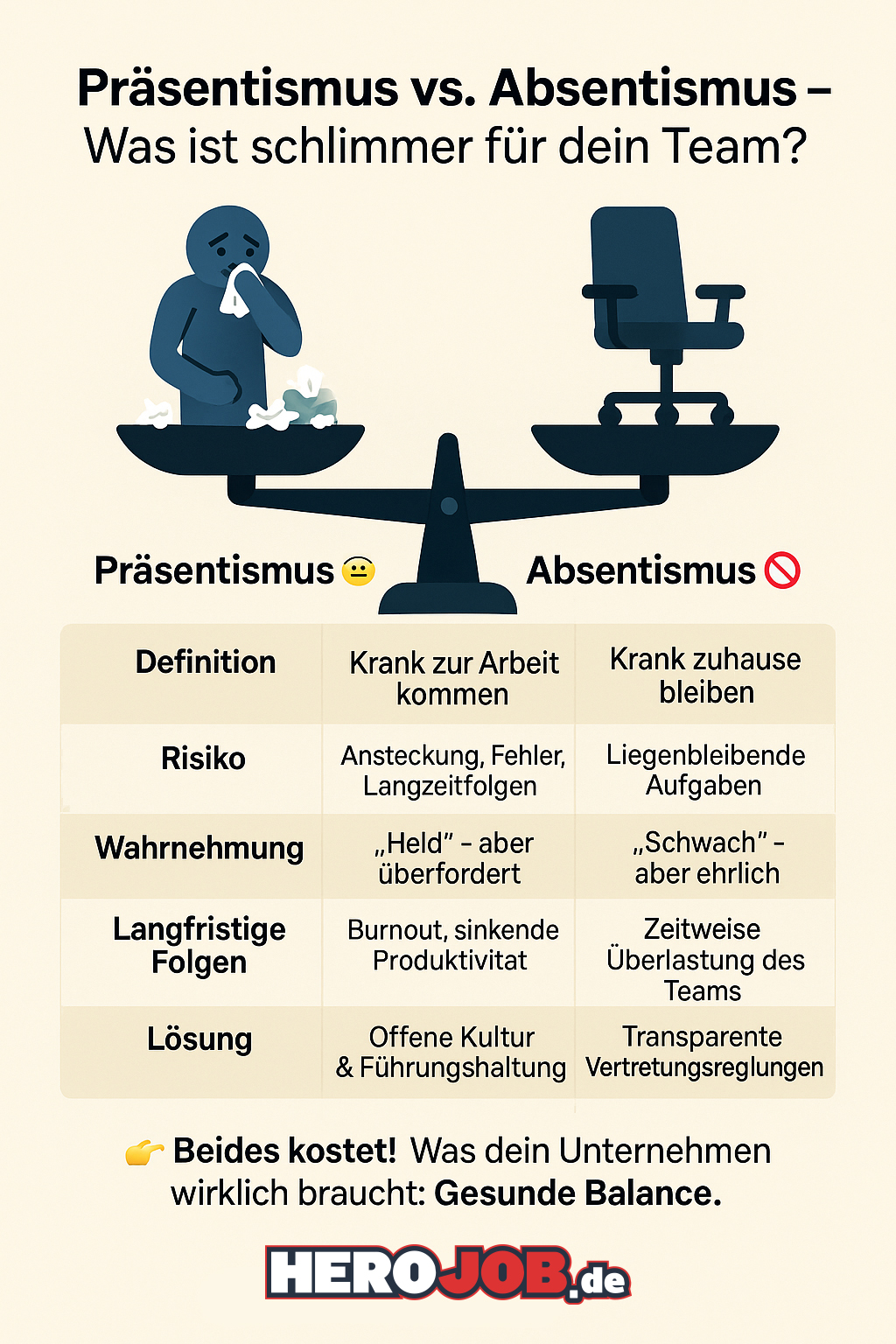 Infografik: Präsentismus vs. Absentismus – Was ist schlimmer für dein Team?